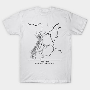 QUITO ECUADOR BLACK CITY STREET MAP ART T-Shirt